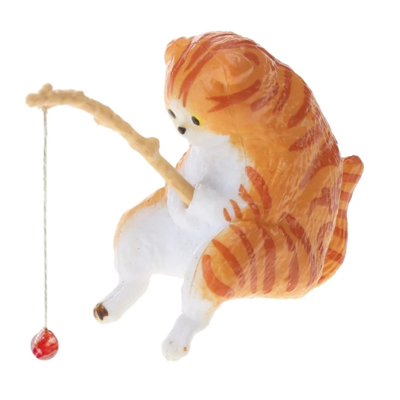 Fishing Cat Ornaments Fish Landscaping Cartoon Statue Mini Resin Figurine