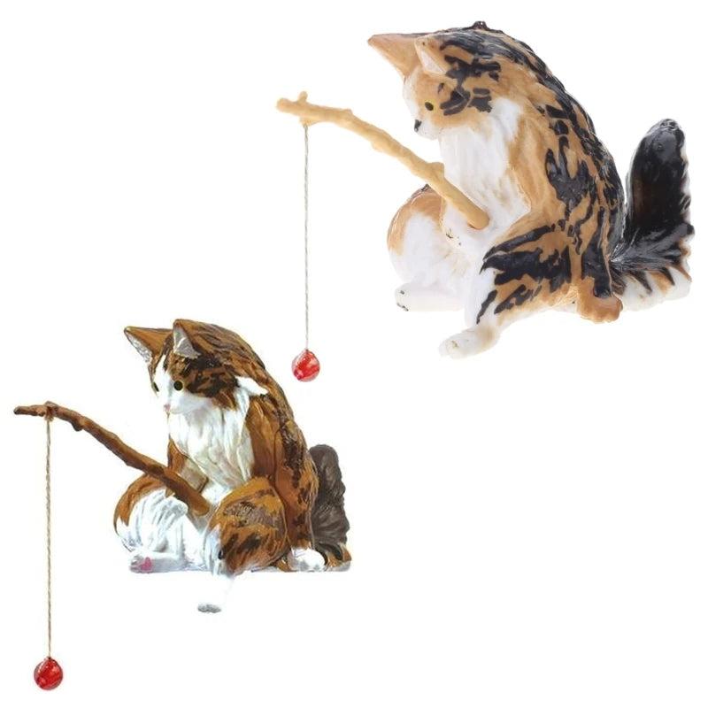 Fishing Cat Ornaments Fish Landscaping Cartoon Statue Mini Resin Figurine