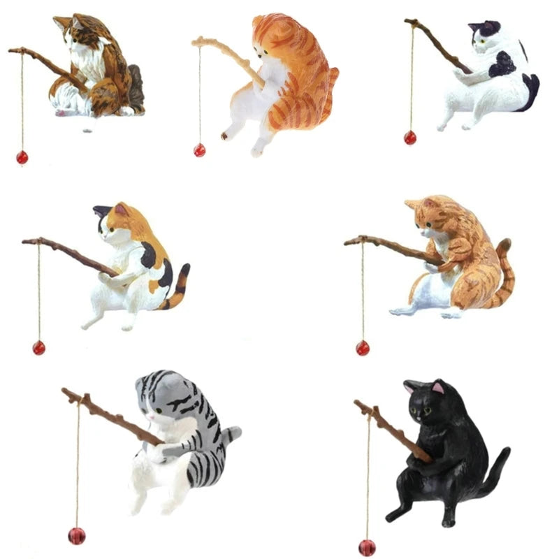 Fishing Cat Ornaments Fish Landscaping Cartoon Statue Mini Resin Figurine