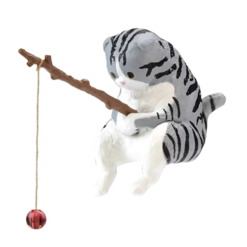 Fishing Cat Ornaments Fish Landscaping Cartoon Statue Mini Resin Figurine