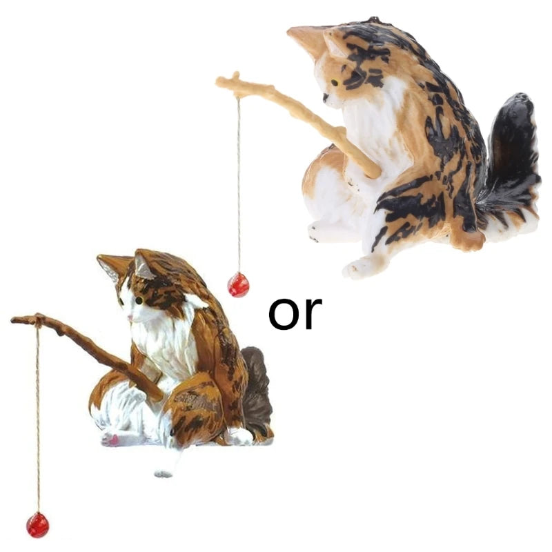 Fishing Cat Ornaments Fish Landscaping Cartoon Statue Mini Resin Figurine